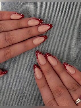 Red Polka Dot French Tip Press-On Nails